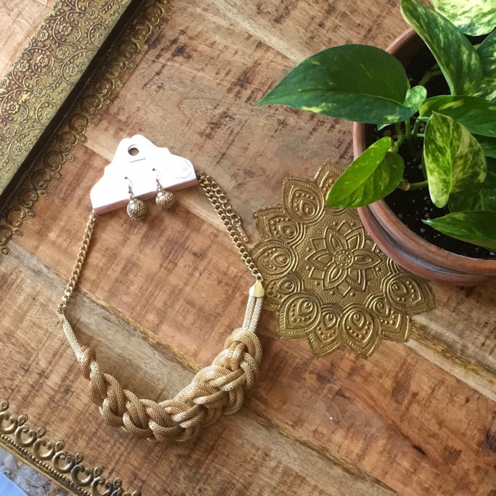 Gold Earring & Statement Necklace Set
